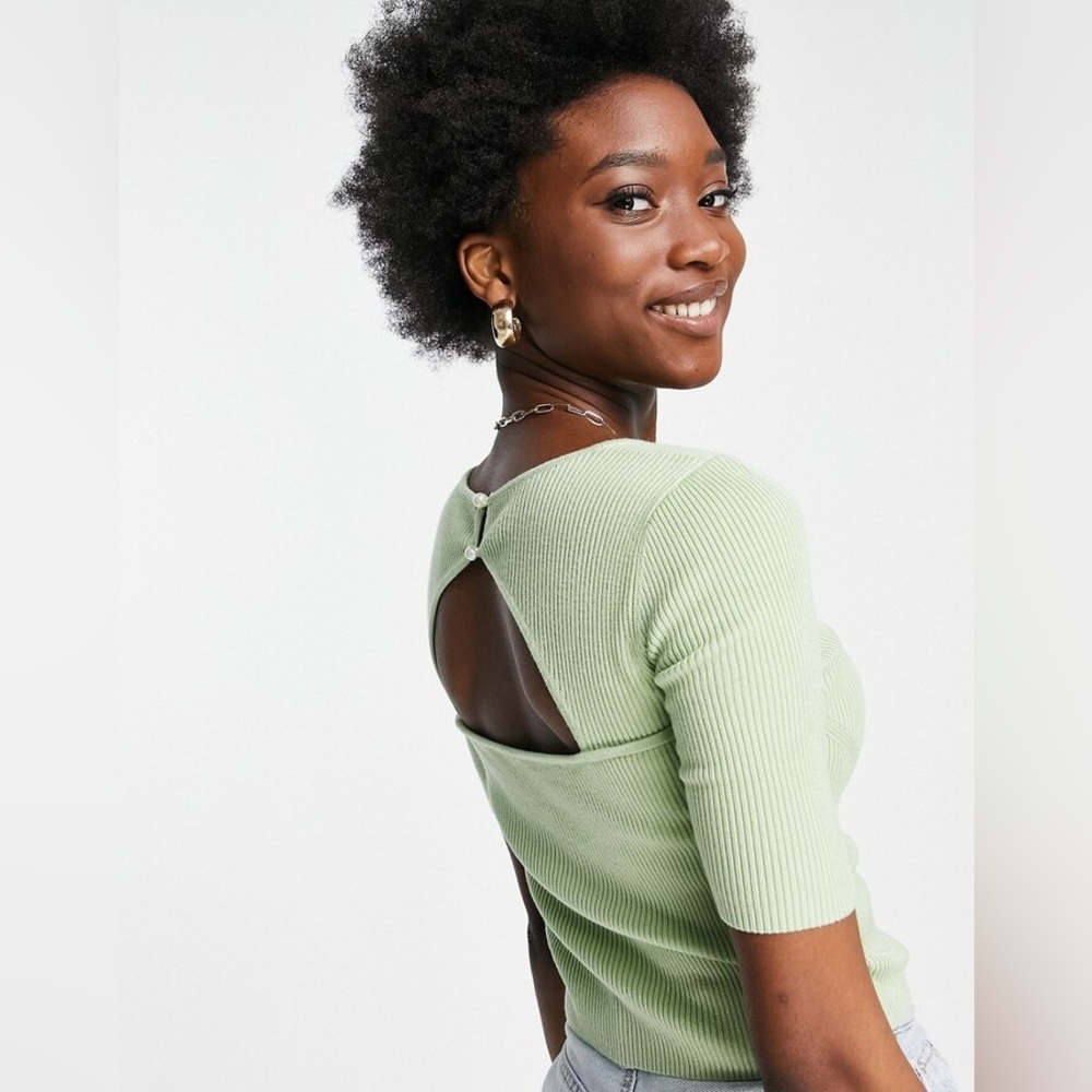ASOS Light Green Ribbed Blouse - Picture 2 of 6